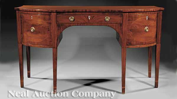 Appraisal: A Fine George III Inlaid Mahogany Sideboard c serpentine top