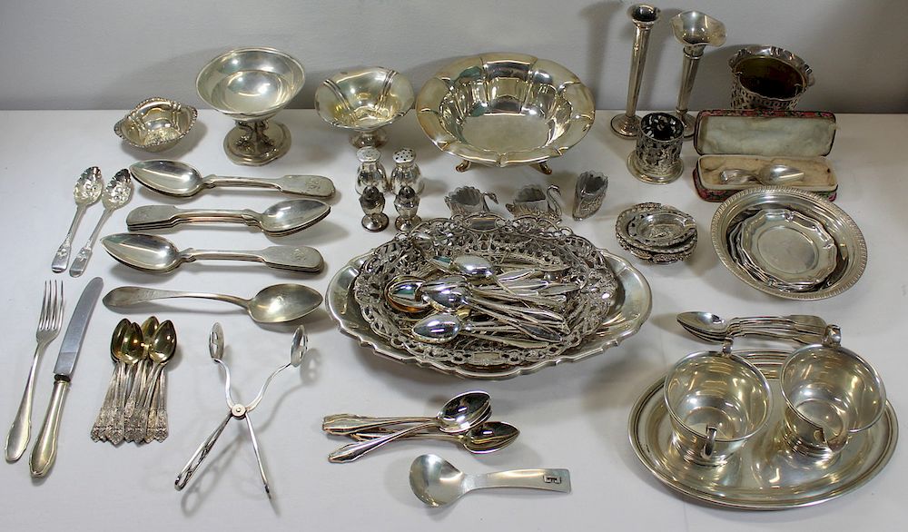 Appraisal: SILVER Assorted Grouping of Silver Includes a partial German silver