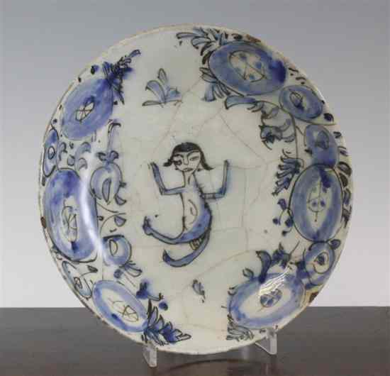 Appraisal: A Safavid fritware saucer dish Persia th century the centre