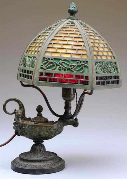 Appraisal: Aladdin Metal Slag Glass Lamp Aladdin base with open lattice