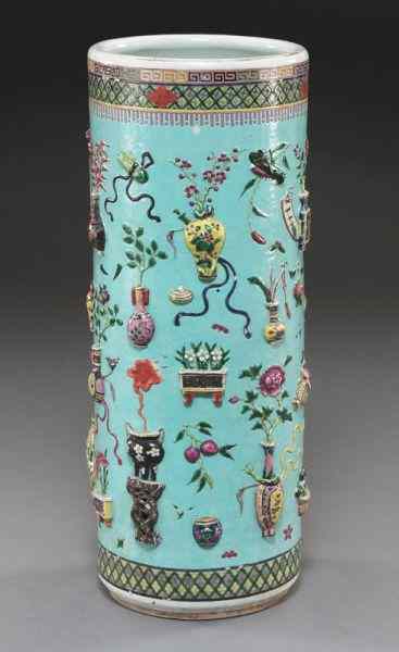 Appraisal: Chinese porcelain umbrella standhaving a turquoise ground decorated in high