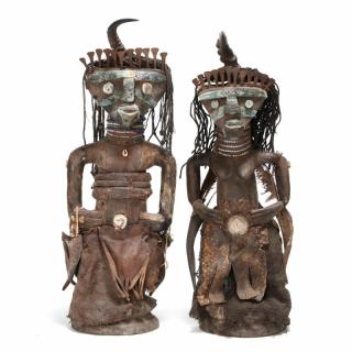 Appraisal: Congo Bosongye Fetish Male and Female Pair both carved wood