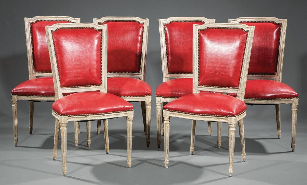 Appraisal: Six Directoire-Style Painted Chairs shaped crest rail serpentine seat rail