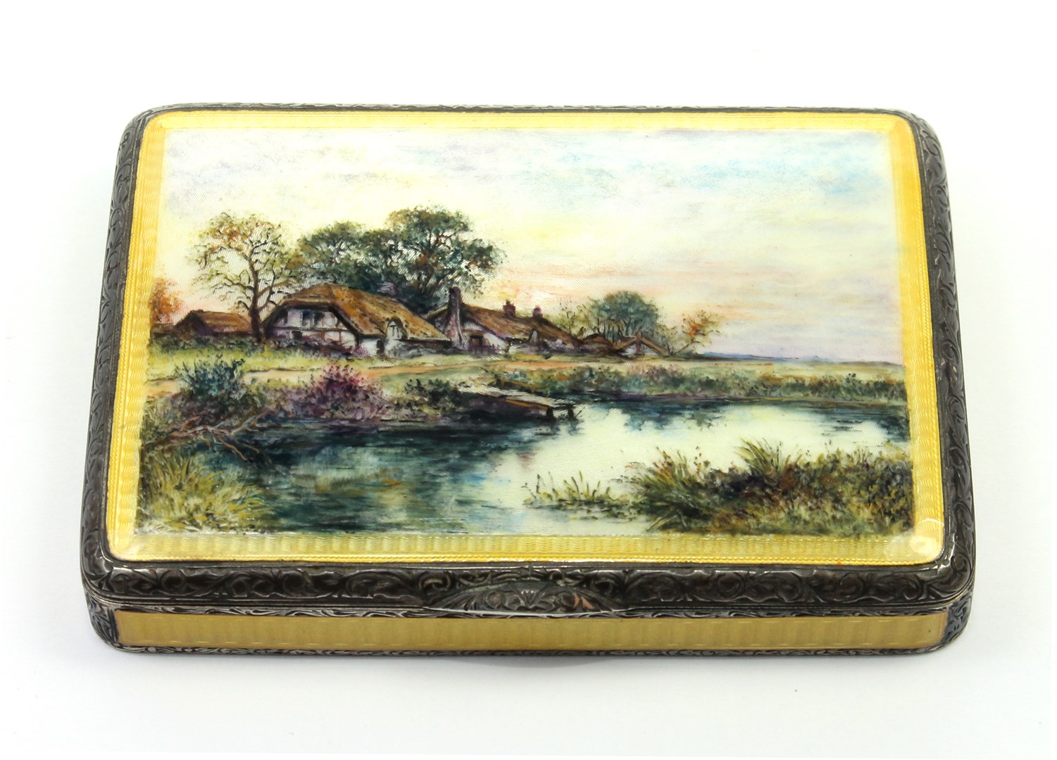 Appraisal: A silver gilt and enameled hinge lidded rectangular box matt