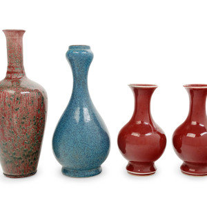 Appraisal: Four Chinese Monochrome Glazed Porcelain Bottle Vases comprising a pair