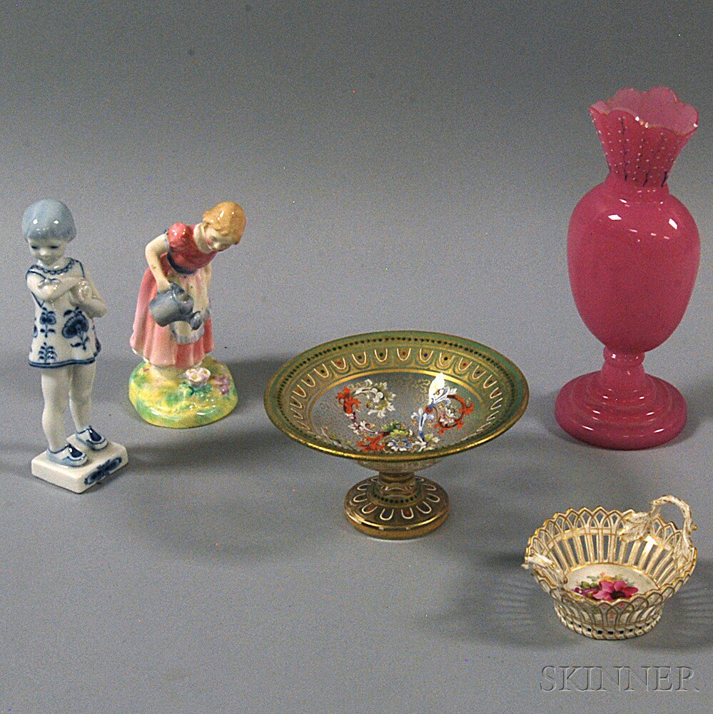 Appraisal: Five Small European Decorative Accessories a gilt and floral-enameled footed