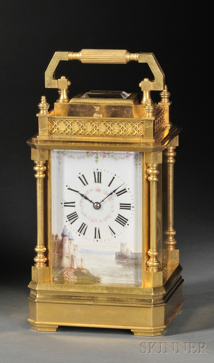 Appraisal: French Gilt Hour Repeating Carriage Clock c the gilt brass