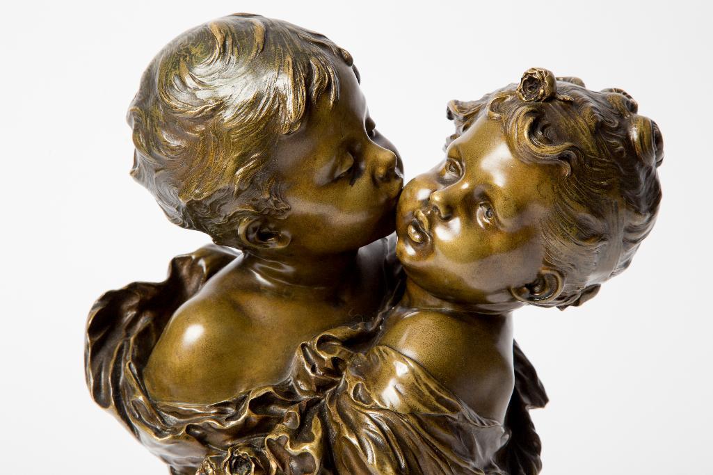 Appraisal: AN AUGUSTE MOREAU 'BAISER FRATERNAL' BRONZE BUST A fine bronze