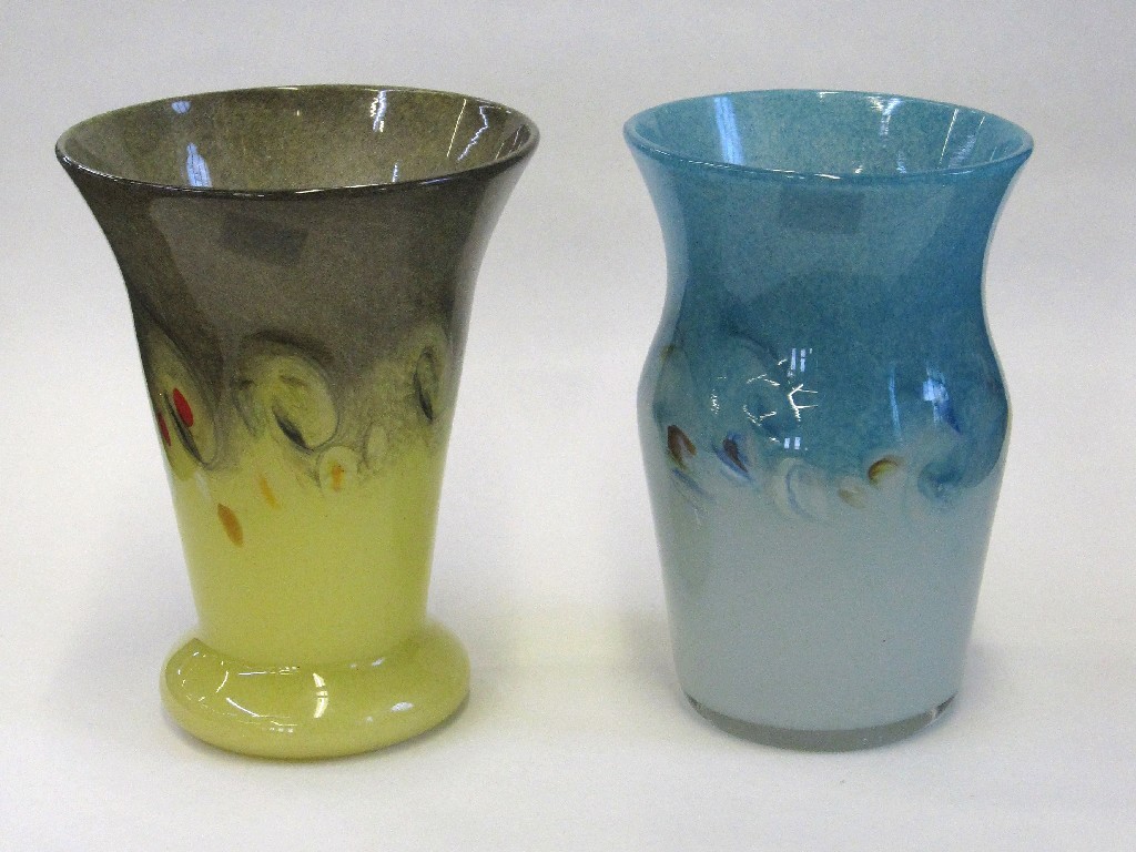 Appraisal: Two Strathearn glass vases one in yellow black the other