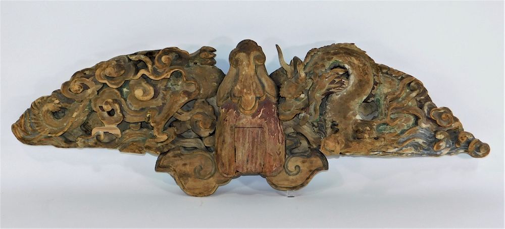 Appraisal: C Chinese Carved Dragon Architectural Element China th Century Polychrome