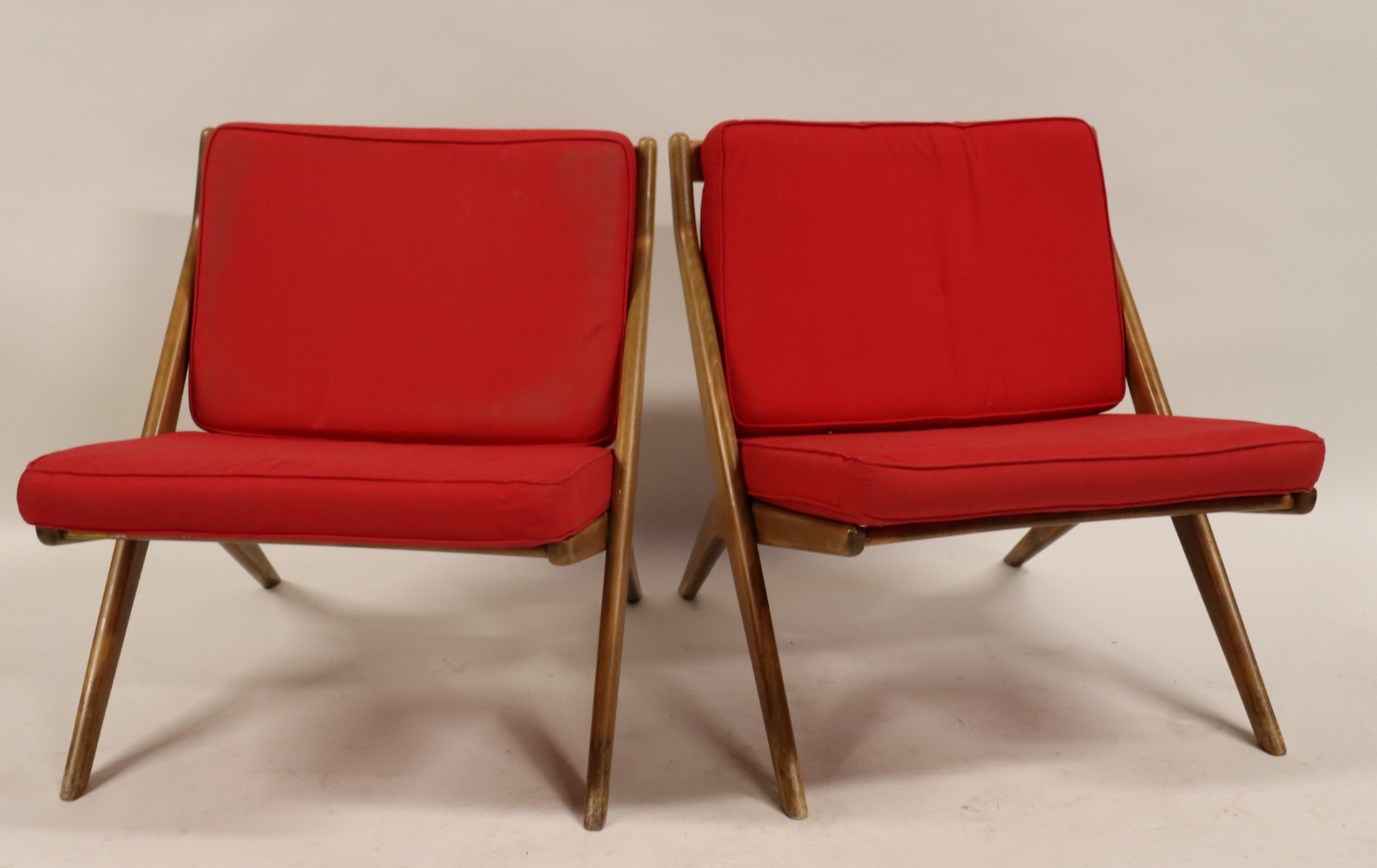 Appraisal: MIDCENTURY FOLKE A OHLSSON FOR DUX SCISSOR CHAIRS Nice original