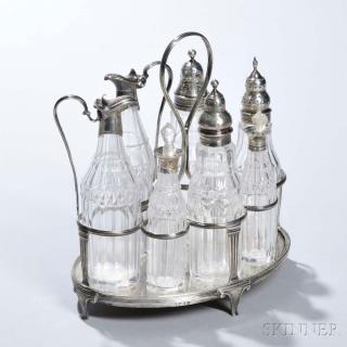 Appraisal: George III Sterling Silver and Glass Cruet Set London various