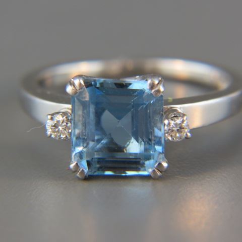 Appraisal: Aquamarine Diamond Ring carat square emerald cut gem with diamond