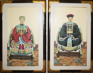 Appraisal: pr of decorative th c Chinese dowager type court pictures