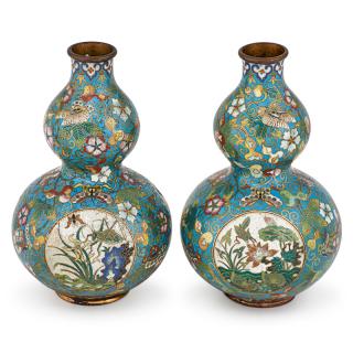 Appraisal: PAIR OF CHINESE CLOISONNE VASES Double gourd form decorated with