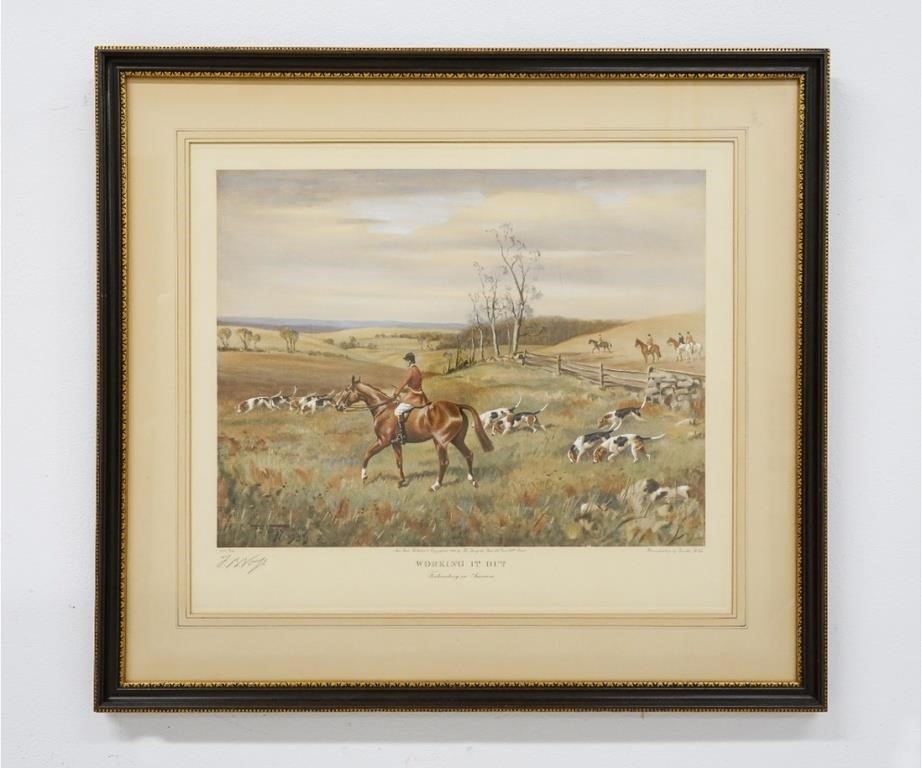 Appraisal: Franklin B Voss hunting print titled 'Working it Out' framed