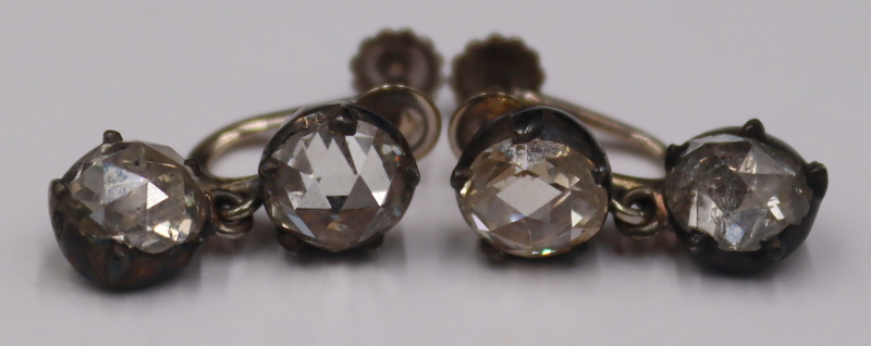 Appraisal: JEWELRY Georgian Silver-Topped Gold and Rose Cut Diamond Earrings Pair