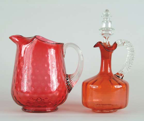 Appraisal: TWO PIECES OF CRANBERRY GLASS coin spot pitcher with clear