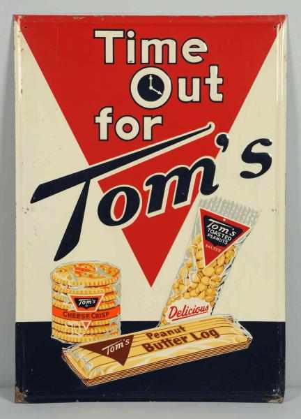 Appraisal: s Tom's Embossed Tin Sign Bent corners with small nicks