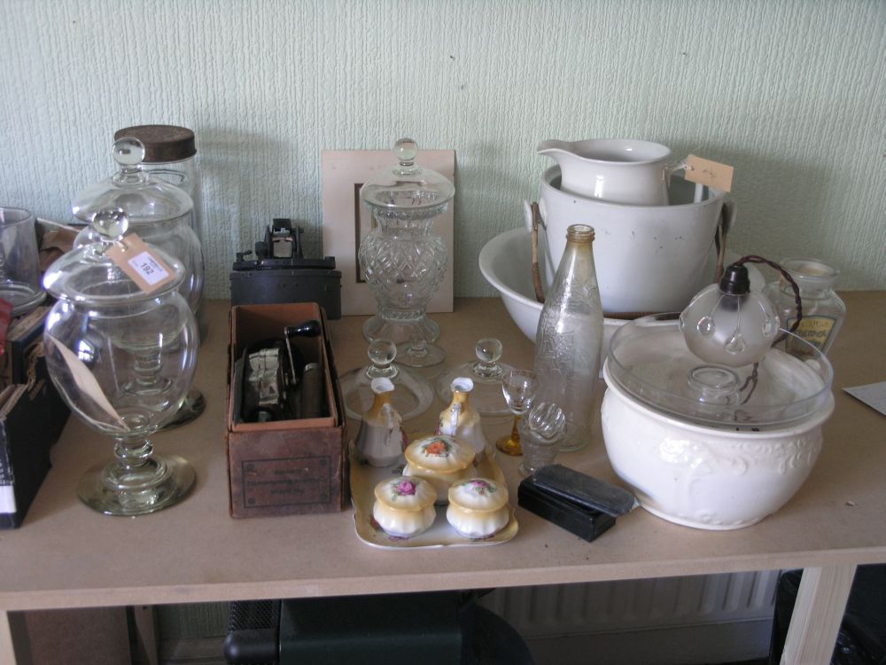 Appraisal: A pair of confectioners' glass boiled sweet bottles and other