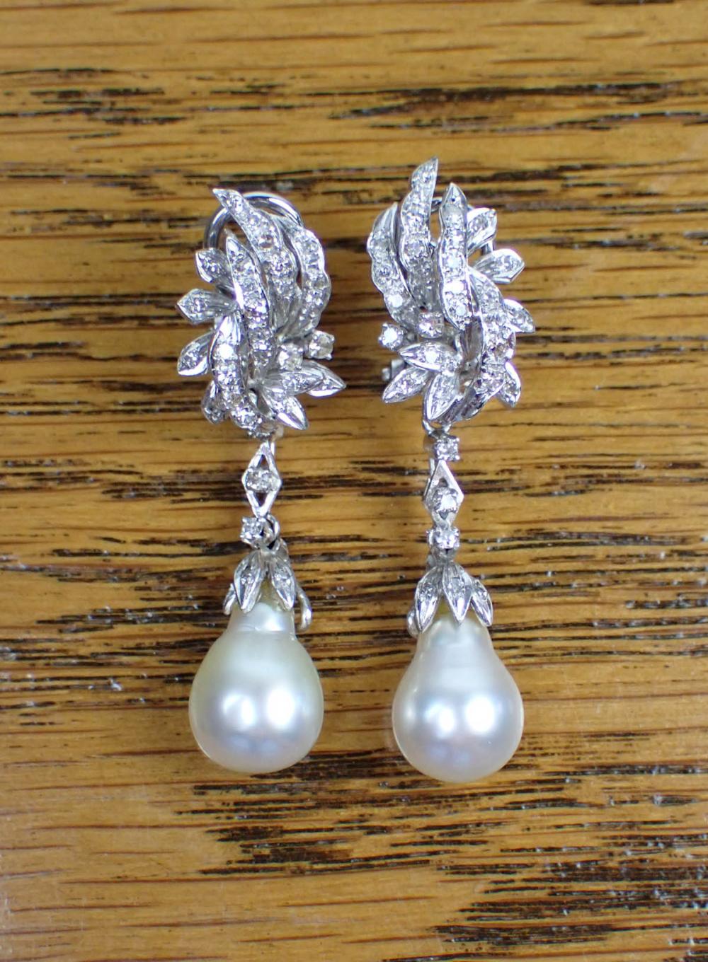 Appraisal: PAIR OF DIAMOND PEARL AND EIGHTEEN KARAT GOLD EARRINGS each