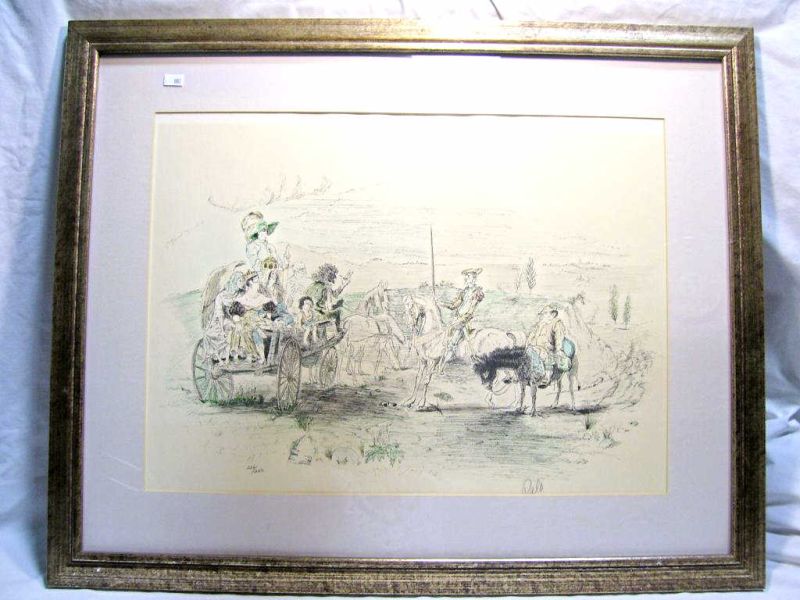 Appraisal: Don Quixote Palo Hand colored print signed and numbered Framed