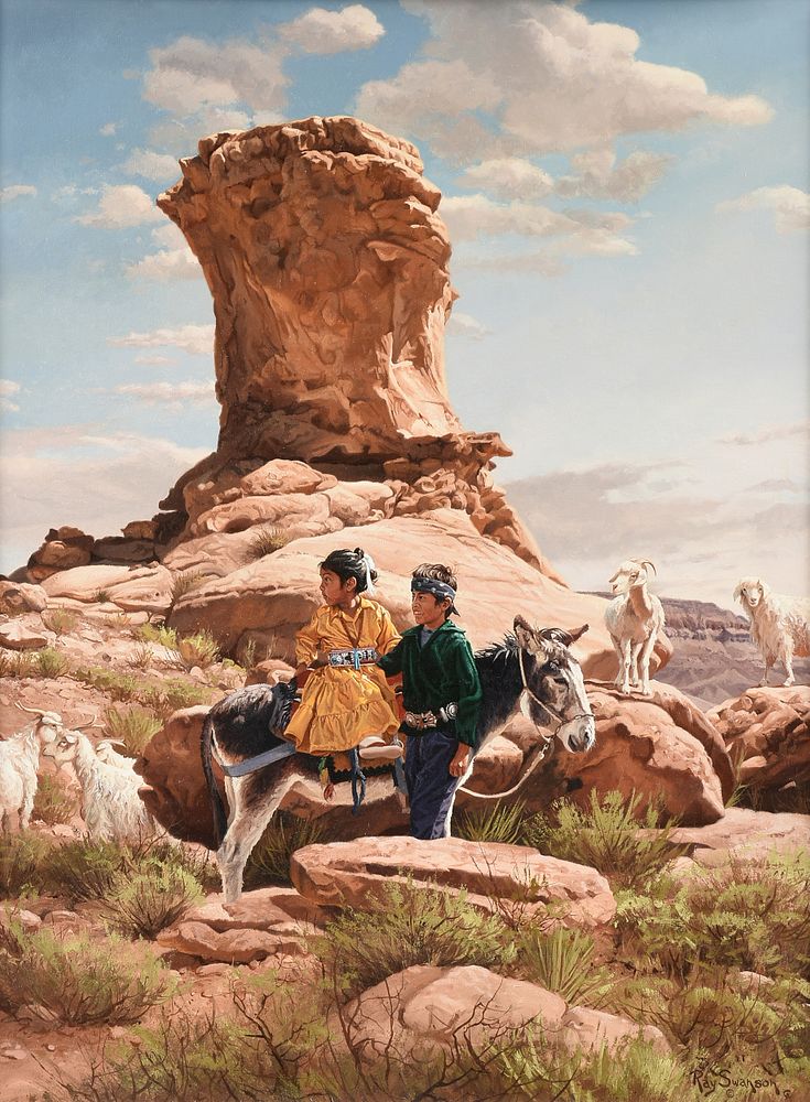 Appraisal: RAY SWANSON American - A PAINTING Navajos at Chilchinbeto RAY