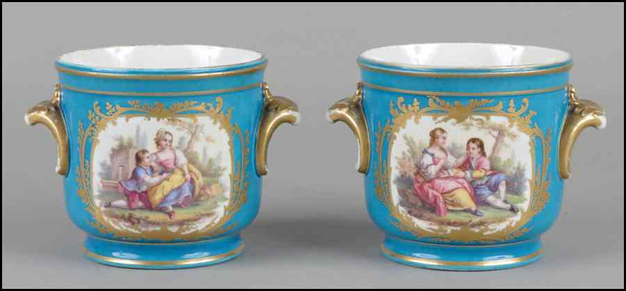 Appraisal: PAIR OF SEVRES PAINTED AND GILT PORCELAIN CACHE POTS ''