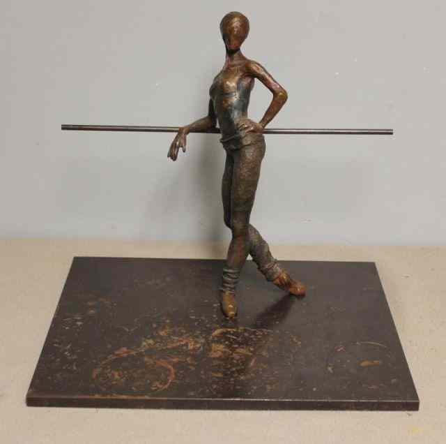 Appraisal: Unsigned Midcentury Bronze ''Ballerina at the Bar ''On a steel