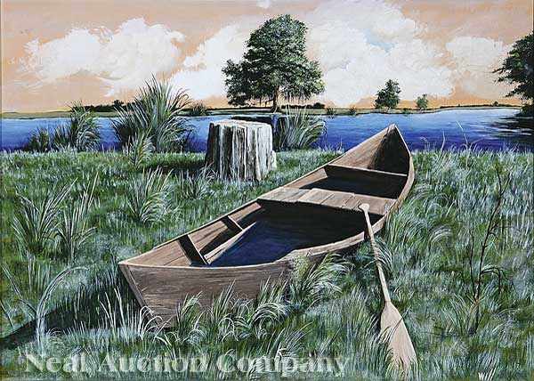 Appraisal: Will Hinds American Louisiana b Pirogue acrylic on board signed