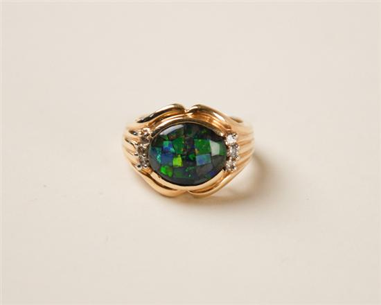 Appraisal: A Gold Mosaic Opal and Diamond Ring K marked yellow