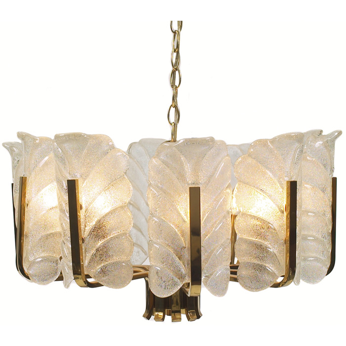 Appraisal: s hanging fixture brass arms support ten Barovier glass shades