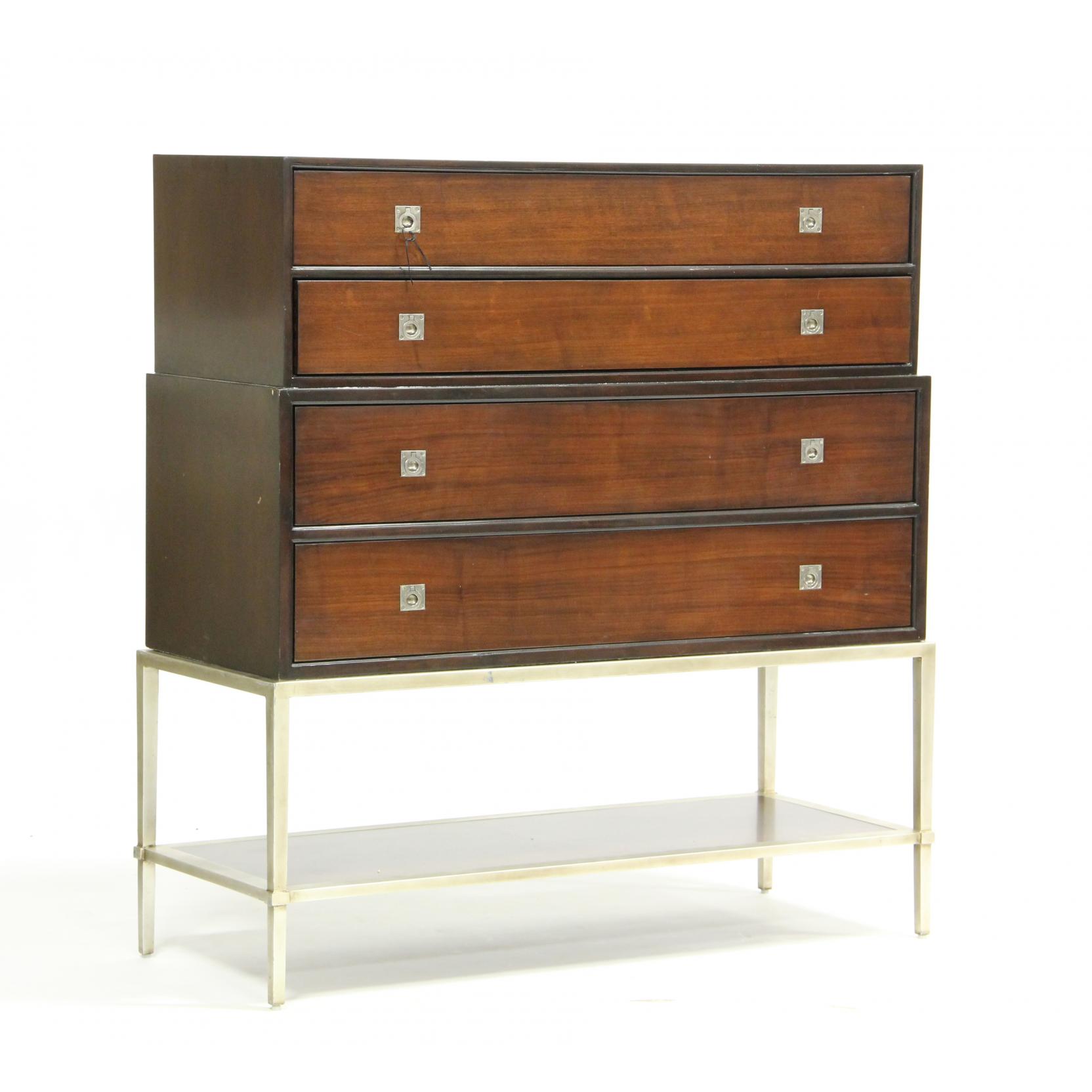 Appraisal: Modernist Chest on Stand contemporary two over two drawers chrome