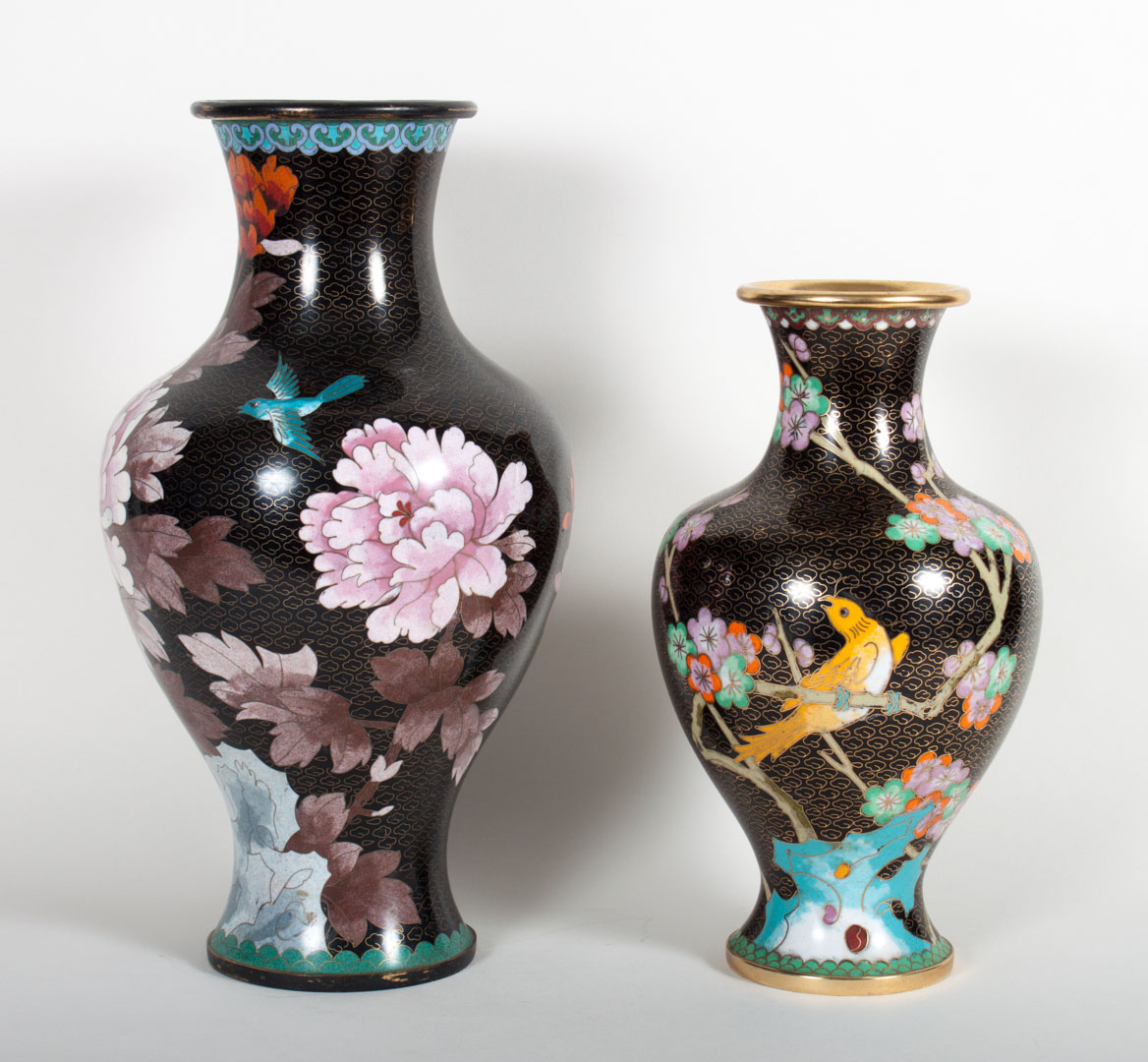 Appraisal: Two Chinese cloisonne enamel vases th century each with floral