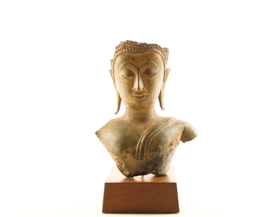 Appraisal: A Small Thai Bronze Bust of Buddha bronze over stone