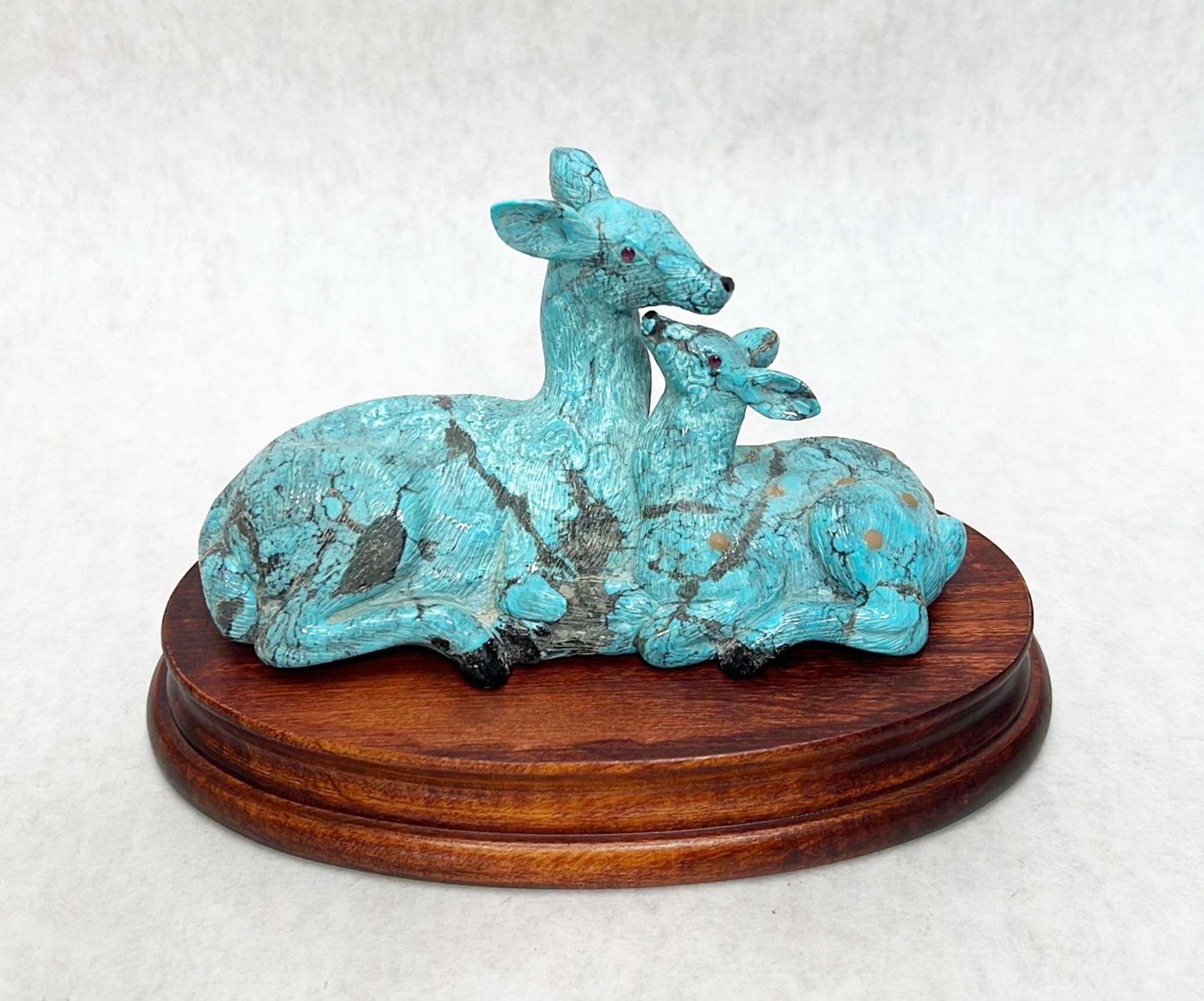 Appraisal: Turquoise Deer Carving Signed Boy Apache tall wide not including