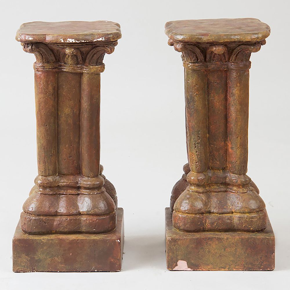 Appraisal: Pair of Hispano-Philippine Painted Composition Pedestals x x in Property