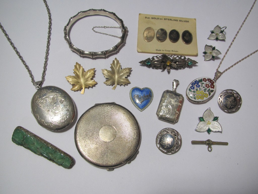 Appraisal: An assortment of silver bijouterie including a silver bamboo bangle