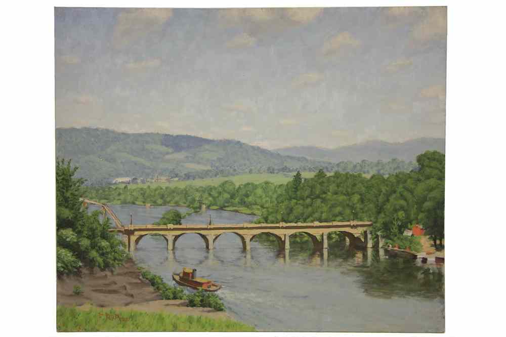 Appraisal: OOB- 'Rexford Bridge Mohawk River' by F R Pope signed