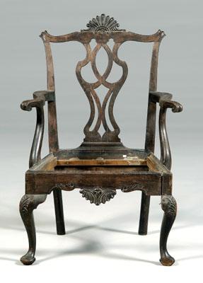 Appraisal: American Chippendale open armchair carved mahogany with probably original yellow