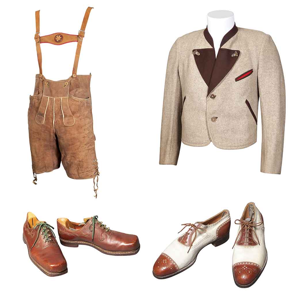 Appraisal: Tyrolean Jacket Lederhosen and Two Pairs of Shoes Comprising a