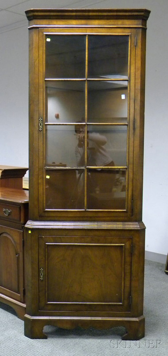 Appraisal: Queen Anne Style Glazed Walnut Veneer Corner Cupboard ht wd