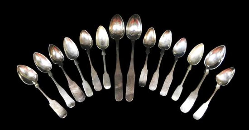 Appraisal: SILVER Early American coin silver spoons fourteen pieces makers include