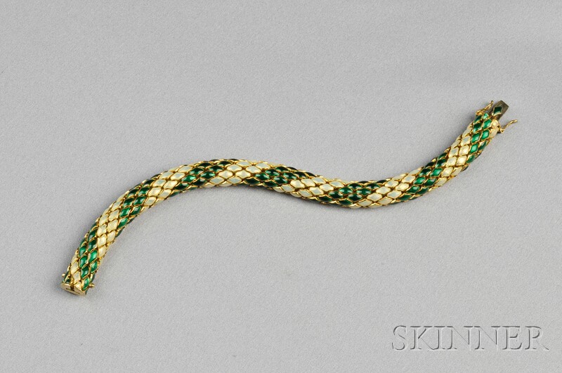 Appraisal: kt Gold and Enamel Bracelet Italy of green and opalescent