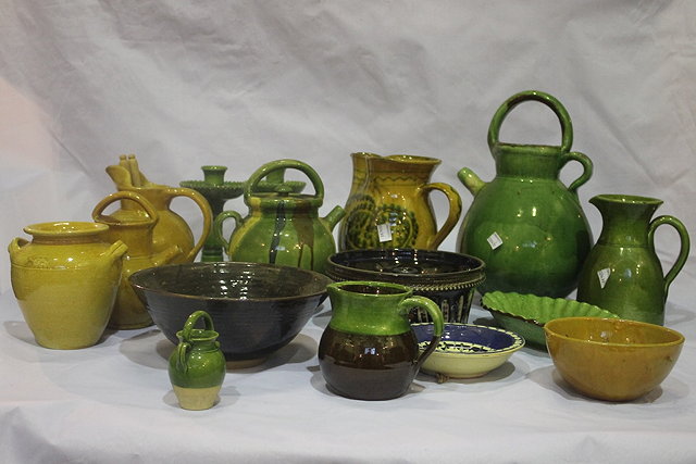 Appraisal: A SIMILAR COLLECTION OF CONTINENTAL GLAZED POTTERY to include candlesticks