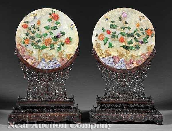 Appraisal: A True Pair of Chinese Hardstone Panels Set as Table