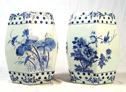 Appraisal: PAIR CHINESE BLUE WHITE GARDEN SEATS Bird floral motifs ''