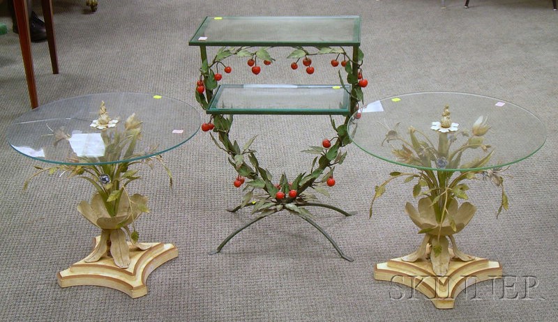 Appraisal: Painted Iron Cherry Branch and Glass Two-Tier Stand and a