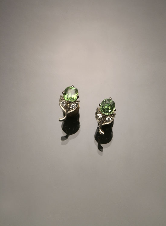 Appraisal: Pair of Tested -Karat White and Yellow-Gold Peridot and Diamond