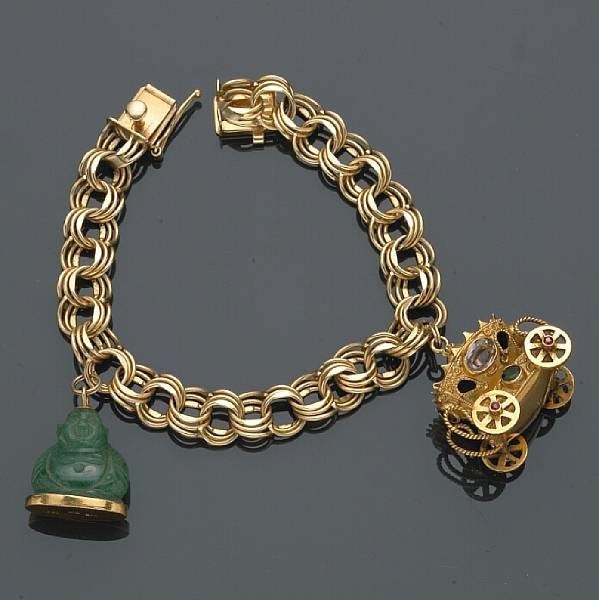 Appraisal: A gem-set charm bracelet circa bracelet in fourteen karat gold